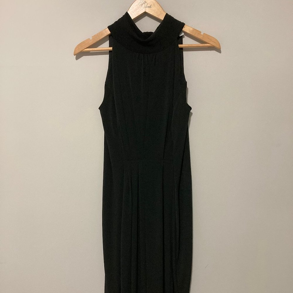 New York and Company Black XSmall Stretch Midi Cocktail Ribbon Tie Dress